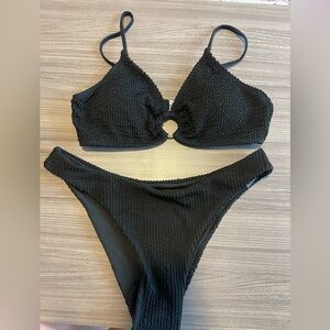 Black Textured Bikini Set